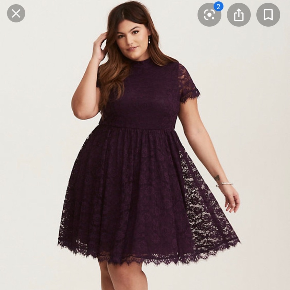 DEEP PURPLE HIGH NECK LACE SKATER DRESS